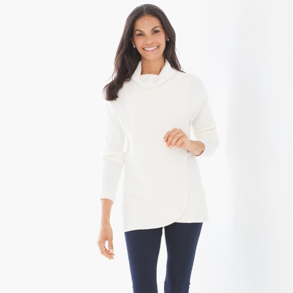 NWT Chico’s Zenergy White Mock-Neck Wrap Front Sweater Size 2 (L)